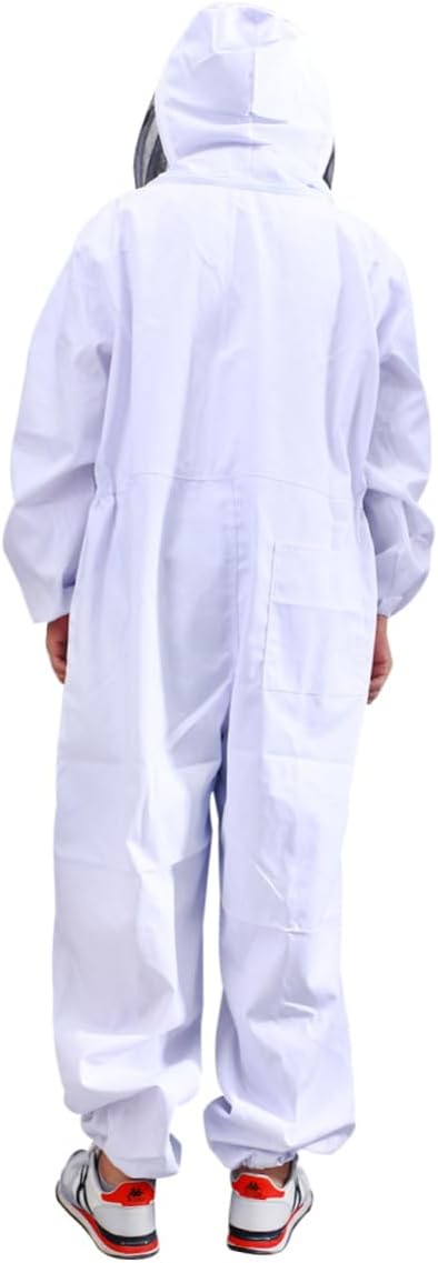 Professional Full Body Beekeeping Suit Veil Elastic Cuffs Ankles XXL White