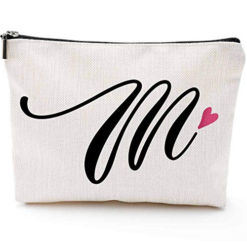 Blue Leaves M Initial Monogram Personalized Travel Makeup Bag Cosmetic Bag