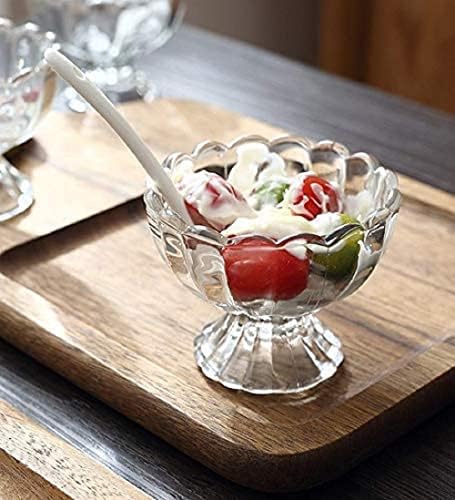 Khanary Set of 6 Glass Ice Cream Bowls Sundae Dessert Glasses Mini Glass Trifle Bowls Set of 6 Short Stemmed Ice Cream Serving Dishes Footed Fruit Salad Pudding Dessert Cups 120ml