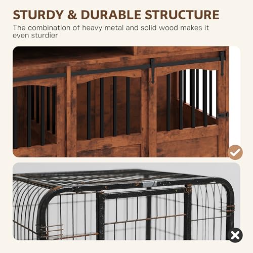 Homiflex 72" Double Dog Crate Furniture with Charging Station, Extra Large Kennel with Drawers & Barn Doors, Heavy Duty Dog Cage for 2 Indoor Medium Large Dogs TV Stand by Homiflex - Image 2
