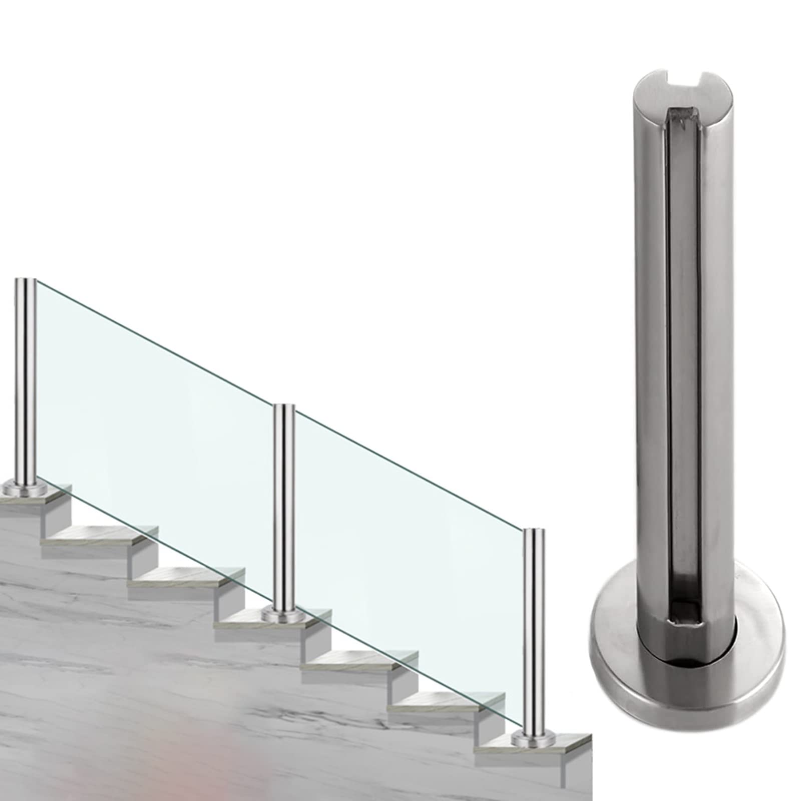 Stainless Steel Glass Railing Post for 10/12mm Glass Mid Post 150cm Height Indoor Balustrade for Balcony Deck or Staircase
