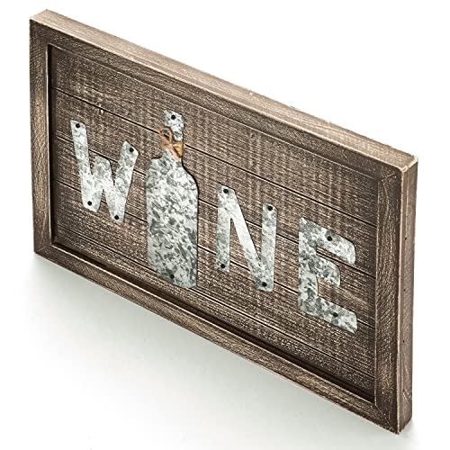 Mygift Rustic Brown Wood Wall Wine Plaque Sign With Galvanized Cutout Letters - Decorative Wall Mounted Hanging Art #TOP4