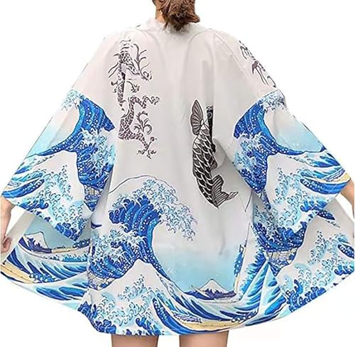 Image of LAI MENG FIVE CATS Women's Floral Print Loose Blouse Japanese Kimono Tops | Puff Sleeve,Cover up Top,Casual Cute Tops,Summer Cardigans 2026