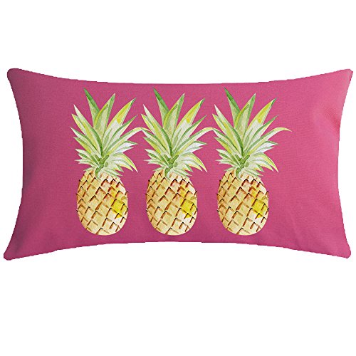 Niditw Enjoy Summer Time Tropical Fruit Yellow Watercolor Pineapple Hot Pink Lumbar Cotton Linen Throw Pillow Case Cushion Cover Sofa Home Decorative Rectangular 12X20 Inches (32) #TOP12