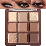 Brown Eyeshadow Palette - Matte Shimmer Glitter Neutral 9-Color Eye Shadow Palette,Highly Pigmented Natural Nude Eyeshadow Makeup Pallet (Chocolate Brown)