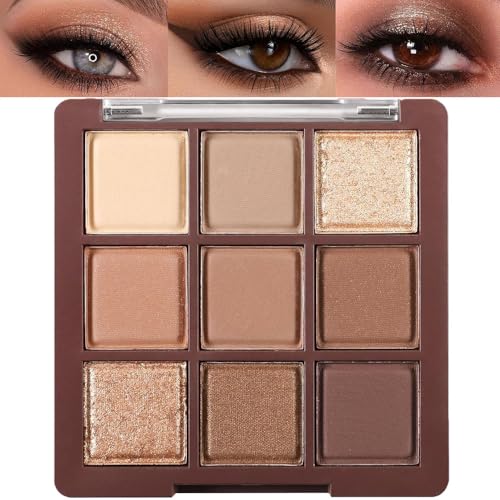 Brown Eyeshadow Palette - Matte Shimmer Glitter Neutral 9-Color Eye Shadow Palette Highly Pigmented Natural Nude Eyeshadow Makeup Pallet (Chocolate Brown)