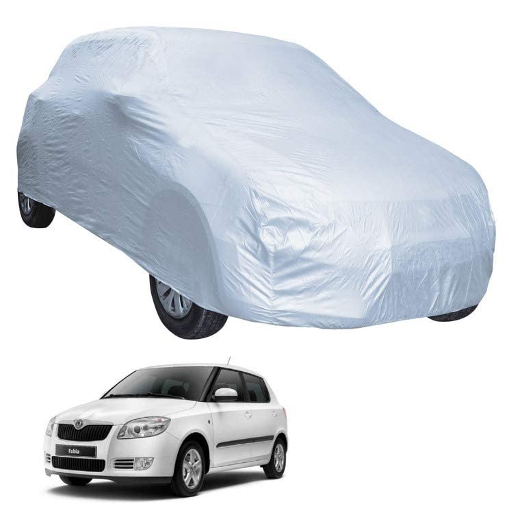 Image of Auto Hub Car Cover Compatible with Skoda Fabia with Weather Proof, Triple Stitched, Fabia Car Cover- Plain Silver