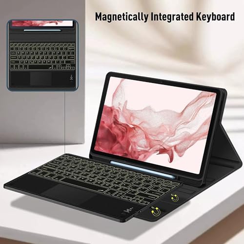 Image of HOM 3 Fold 7-Colour Backlight Detachable Wireless Bluetooth Keyboard with Trackpad /Touchpad & Tablet Cover Case for Samsung Galaxy Tab S10 Lite 10.9 inch /S9 FE 10.9 inch /S9 11 inch / S10 FE 10.9 inch / S11 11 inch inch