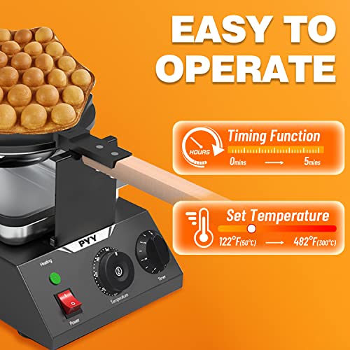 Pyy Bubble Waffle Maker Commercial Waffle Maker Machine Non-Stick Hong Kong Egg Waffle Maker For Home Use Stainless Steel Pancake Maker 180° Rotate, 1500W 110V Electric Cone Maker 50-250℃/122-482℉ #TOP1