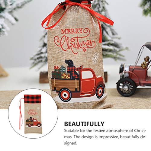 Bolsa de vinho ABOOFAN Merry Christmas com cordão de linho, estampa de carro, champanhe, garfos, col
