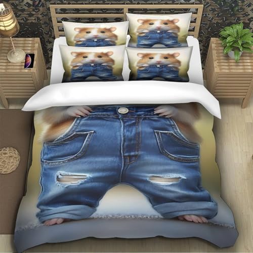 Housse de couette hamster imprimé 3D parure de lit microfibre 140x200