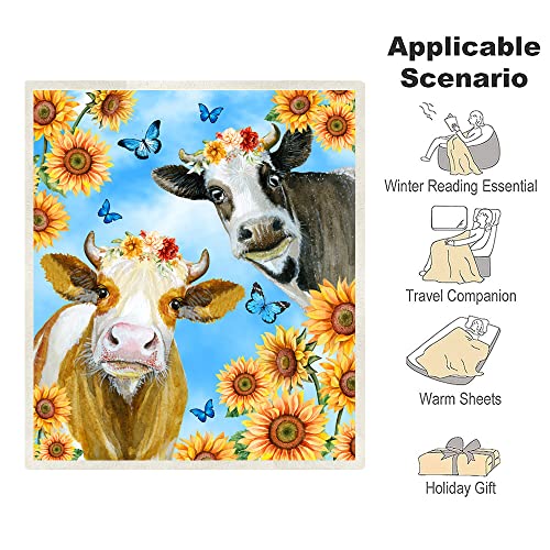 Onecmore Funny Cow Blanket For Kids Girl Cow Print Blanket For Women Cow Gifts For Cow Lovers Farm Animal Sunflower Butterfly Soft Cozy Birthday Gifts For Couch Bed Chair Sofa Livingroom Decor 50"X60" #TOP2