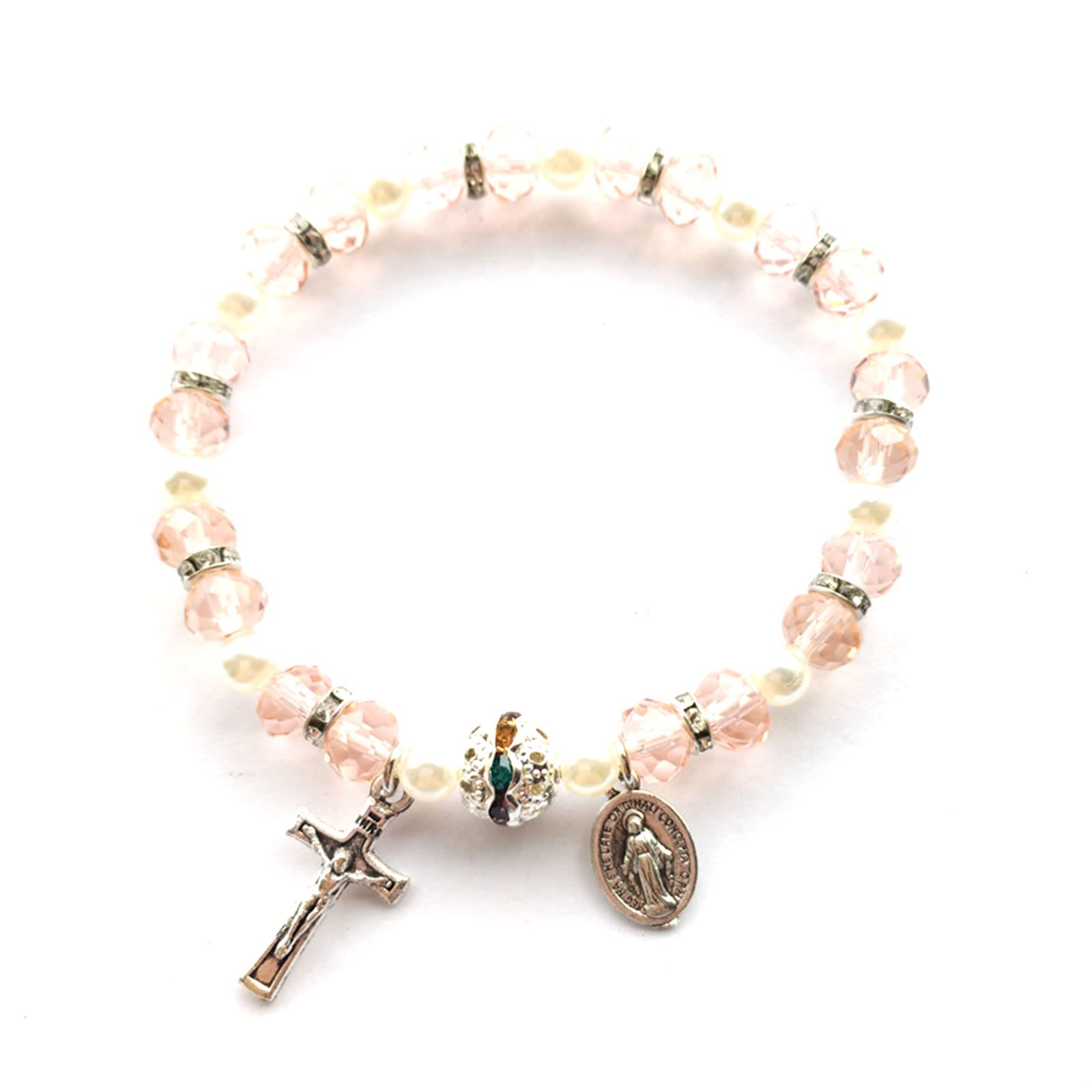 oringnat Catholic Women Crucifix Charms Beaded Stretch Rosary Jewelry Elastic for Women Men