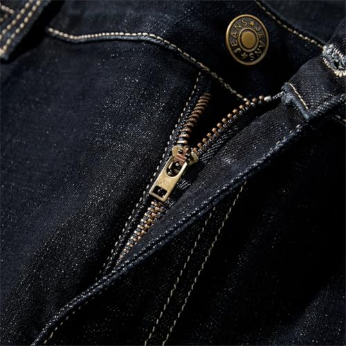 Men Dark Blue Extra Length Trousers Straight Cut Business Casual Tall Extended Length Jeans2