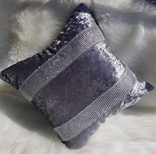 Householdfurnishing New Diamante Crushed Velvet Sparkle Bling Cushion Cover All Beautiful Colours (Silver, 45 x 45 cm)