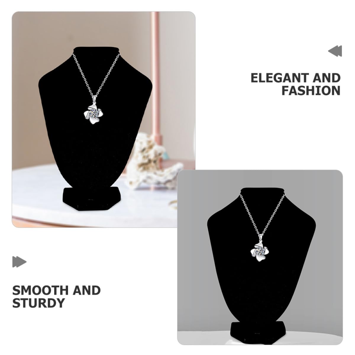 NUOBESTY Présentoir Collier Élégant Support pour Collier Stable Buste Mannequin en Plastique et Tissu Noir Lot de 2 Pièces pour Usage Personnel et Magasins de Détail
