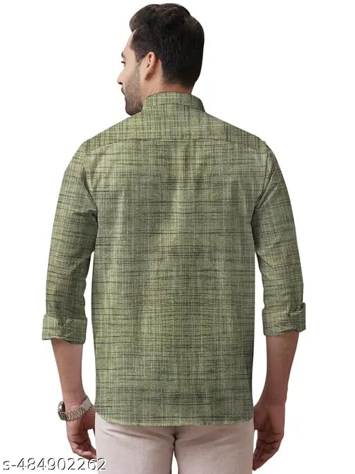 Image of Men's Khaadhi Cotton Long Sleeves Jharna Striped Collar Neck Regular Casaul Shirt