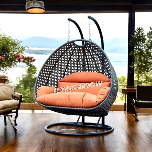 Image of Flying ArrowOutdoor Furniture Double Seater Swing, Beautiful Stand (Black Swing with Grey Cushion) (Black Orange)