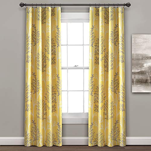 Lush Decor Yellow and Gray Linear Tree Blackout Grommet Window Curtain Panel Pair (95" x 38")