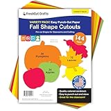 LOTS OF SHAPES: Unlock endless creativity with our pack of 144 easy punch-out 2-sided shapes, crafted from high-quality, fade-proof cardstock in fall colors. Dive into a world of crafting possibilities with 72 Leaves, 36 Pumpkins in 3 sizes, and 36 A...