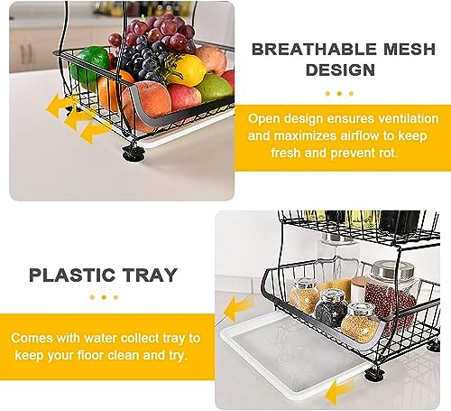 Miniatura 6 de Cesta De Frutas Metal 4 Pisos Cestas De Frutas Y Verduras Con Ruedas, Cesta Almacenamiento Cocina, Frutero, Verdulero, Organizador Cocina