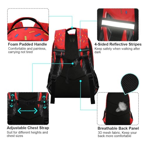Image of Red Black Ice Cream Cute Backpacks with Chest Strap,Lightweight Bookbags 17 Inch, Casual Daypack Bags