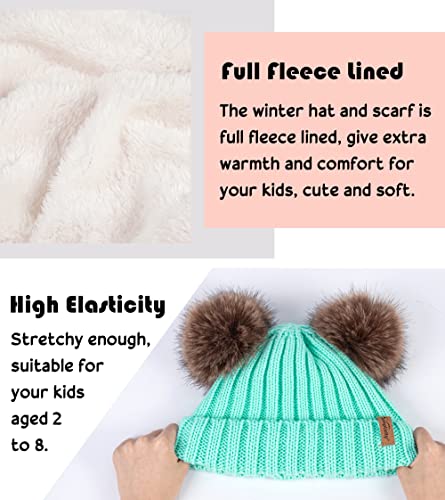 Simplicity Kids Cute Pom Pom Winter Beanie Hat and Scarf Set for Boys Girls Kids Knitted Fleece Lined Skull Scarf Set3