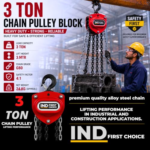 Image of 3 Ton Manual Chain Pulley Block, 3 Meter Lift Height, Normal Series, Heavy Duty Chain Hoist with Safety Hook for Industrial, Construction & Warehouse Use