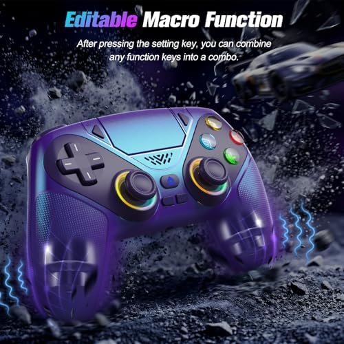 Gamrombo RGB Wireless Controller for PS5/PC – Bluetooth Gamepad with Turbo, Macro, Dual Vibration, 6-Axis Motion, 3.5mm Audio Jack & 1000mAh Battery - 3