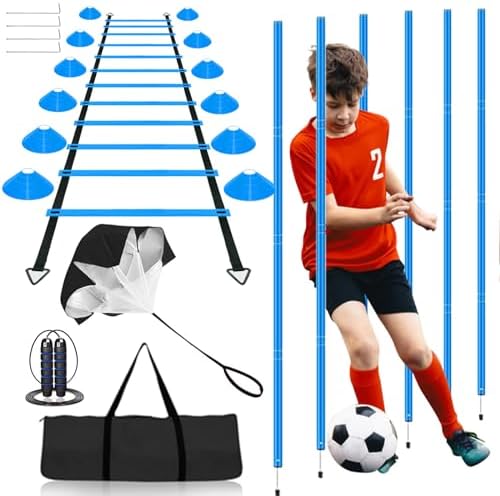 Speed & Agility Training Equipment-20ft Agility Ladder, 6 Poles, ...