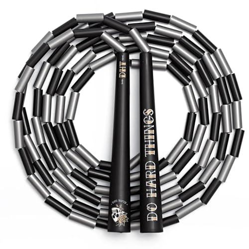 Elite Jumps - Do Hard Things Edge Beaded Jump Rope - For All Ages - Durable & Lightweight - 10ft Long Adjustable Rope - Tangle-Free - Shatterproof 1” Beads - Long Edge Handles - Graphite