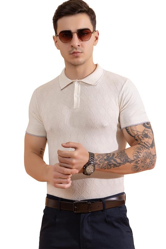 Image of Armisto Men's 100% Cotton Fancy Party Polo T-Shirt /Neutral Colour