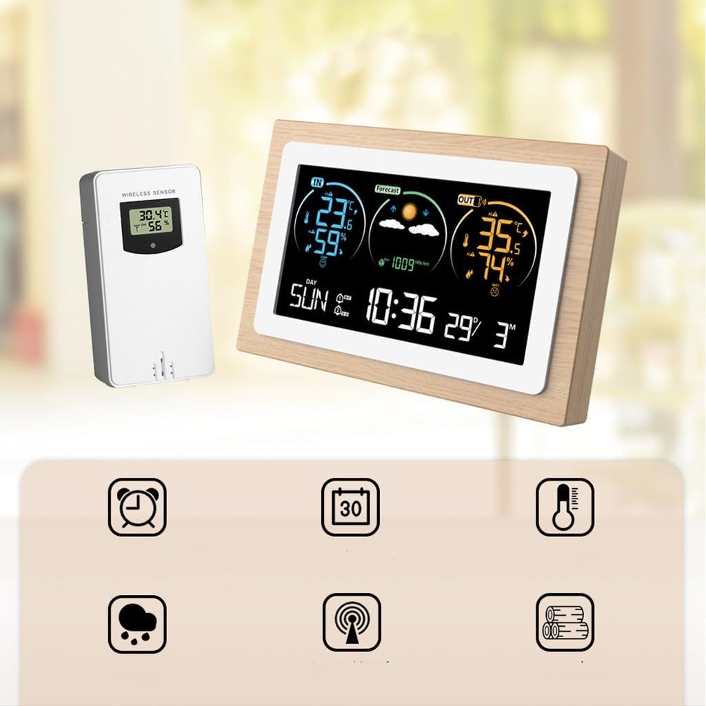 Color Screen Weather Clock Indoor Outdoor Temperature Humidity Meter Forecast Multi-Function