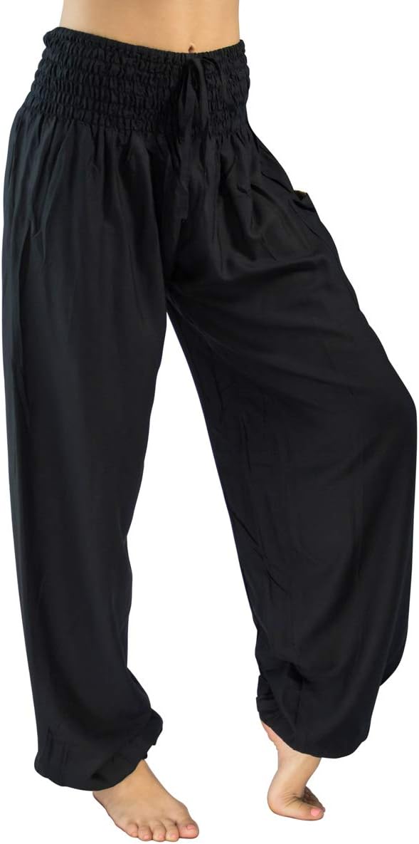 Womens Lounge Yoga Pants Harem Elastic High Waist with Pockets - Petite XS - 2XL