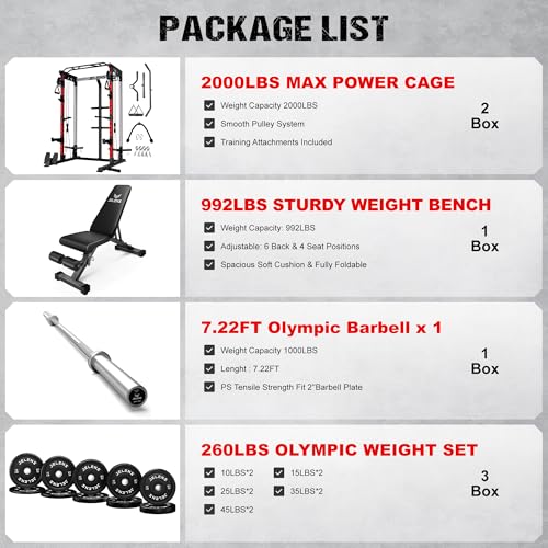 Image of JELENS C21 Power Cage, 2000LBS Multi-Function Power Rack with Independent Dual Pulley System, All-in-One Squat Rack for Cable Crossover, Home Gym Workout Machine