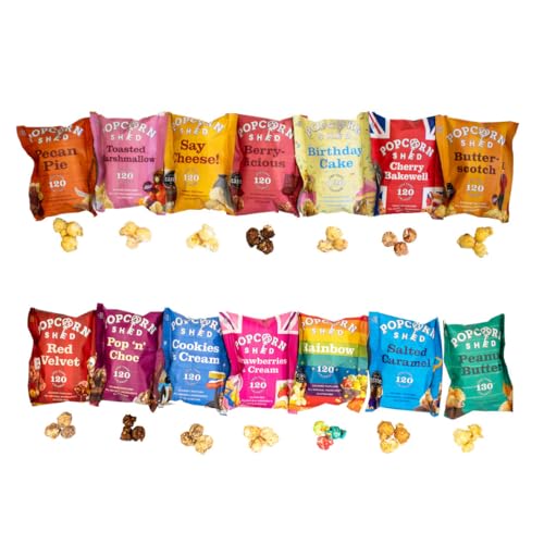 Popcorn Shed’s Paquete degustación de una selección de palomitas gourmet (paquete de 14): El regalo delicioso de palomitas de maíz | Snacks naturales, sin gluten y vegetarianos