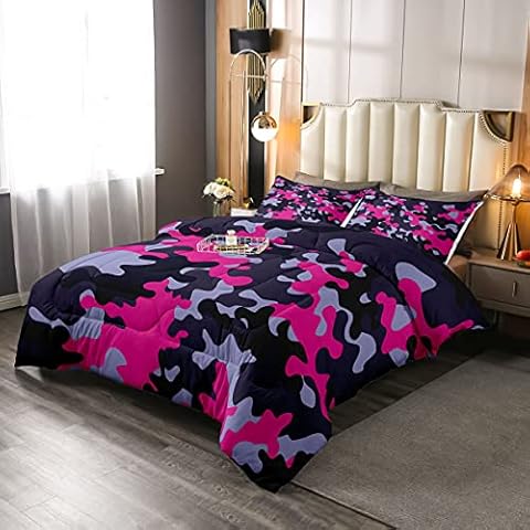 Homewish Kinder Camouflage Tröster Set 200x200 Jungen Mädchen Armee Camo Leichte Bettwäsche Set Teens Jugend Mann Bunte Muster Kunst Dekor Tröster Lila Schwarz Rot Daunendecke Zimmer Dekor Bettdecke Cover