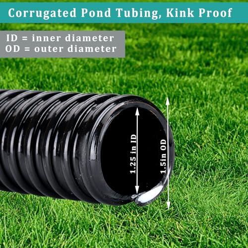 Image of Pond Hose 1-1 /4 inchID x 50ft Black Corrugated Flexible Pump Tubing & 2 Clamps | Reinforced Water Hose Vinyl Tubing for Sump Pump Pond Fountain Garden Waterfall, Non-toxic & Kink-proof (1.25in - 50ft)