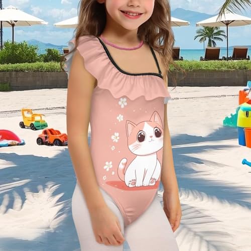 Girls Ruffle One Piece Swimsuit One Shoulder Bathing Suits with Adjustable Shoulder Strap for Beach Party4
