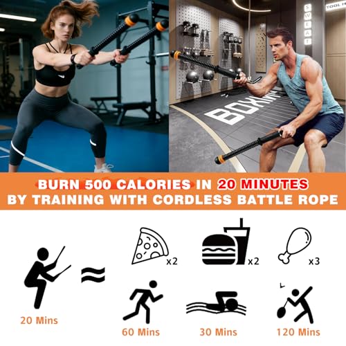 Ropeless Battle Ropes, Portable Cordless Battle Ropes with Sliding Weight Rings for Customizable Intensity, Home Training Kit with Storage Bag, Spring Stick for HIIT Strength & Muscle Training — view 3