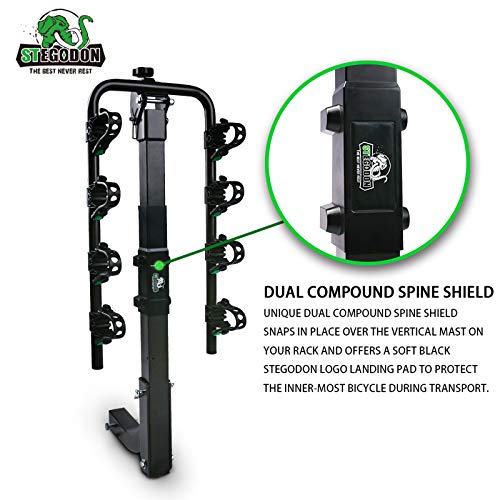 STEGODON 4 Bike Hitch Rack 2\'\' Hitch Receiver Heavy Duty Bicycle Carrier Racks with Dual Compound Spine Shield Hitch Mount Double Foldable Rack for Cars,Trucks, SUV,Hatchback RV,Tow Hitch and Minivans - Thumbnail 7