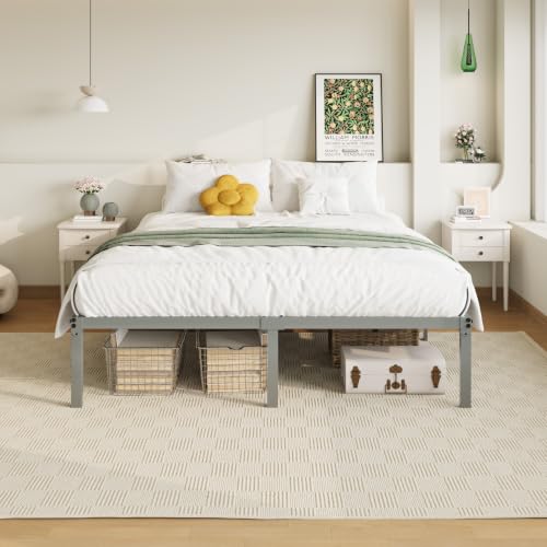Image of Allewie Full Size Bed Frame, 14 inch Metal Platform Beds with Storage Space, No Box Spring Needed and Easy Assembly, Grey