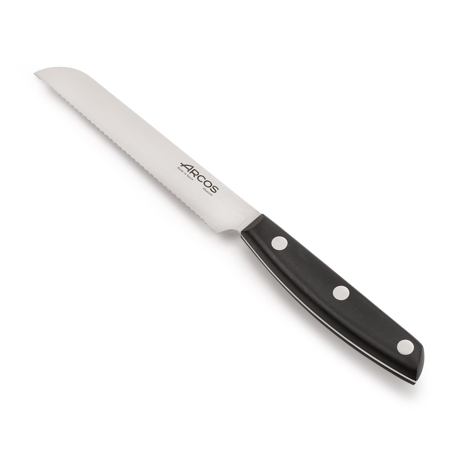 Arcos Cuchillo Tomatero Ibiza 130 mm, Hoja Dentada de Acero Inoxidable NITRUM, Mango Ergonómico POM, para Tomates y Frutas