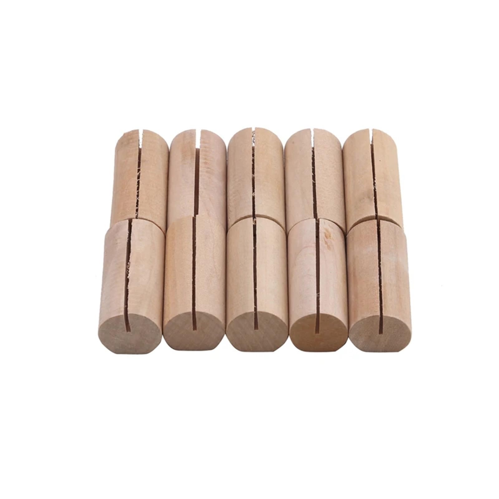 GOXQIT 10pcs Rustic Wedding Wooden Place Card Holders Photo Postcard Clip Stand Engagement Birthday Party Table Number Name Sign For Party(Large cylinder)