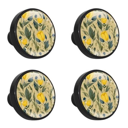 NUEAHEDN 4 Pieces Dresser Knobs for Drawer Colorful Art Leaves Kitchen Cabinet Knobs Round Door Pull Handle for Home Nursery Furniture Cupboard