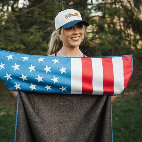 Image of Sprints Athletic Running Towel, Full-Sized, Car Seat Cover - Performance Microfiber (American Flag w /Snaps)