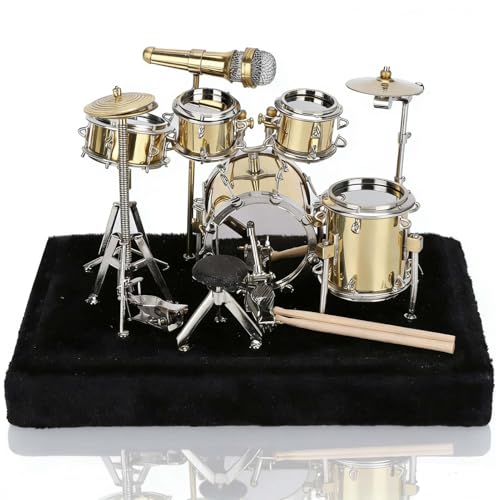 Jwthee Mini modelo de batería, modelo de batería en miniatura, conjunto de batería de oficina, modelo de instrumento musical, modelo de tambor artesanal, mini kit de batería para