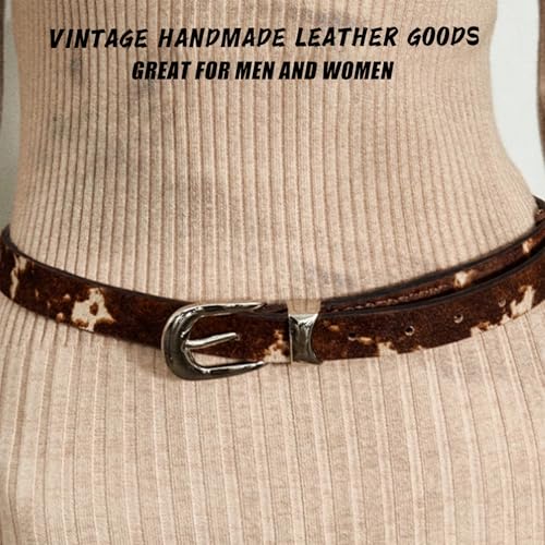 Cow Hair Leather Belt for Women, Pin Buckle Jeans Dress Belt, in Animal Print Trendy Ladies Slim Waistband(25mm)3