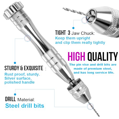 LEOBRO Hand Drill, Pin Vise Hand Drill for Jewelry Making, Mini Drill with Small Drill Bits, Drill Press Vise, 210pcs Keychain Making Supplies, Resin Tools for Jewelry Keychains Miniature Crafts