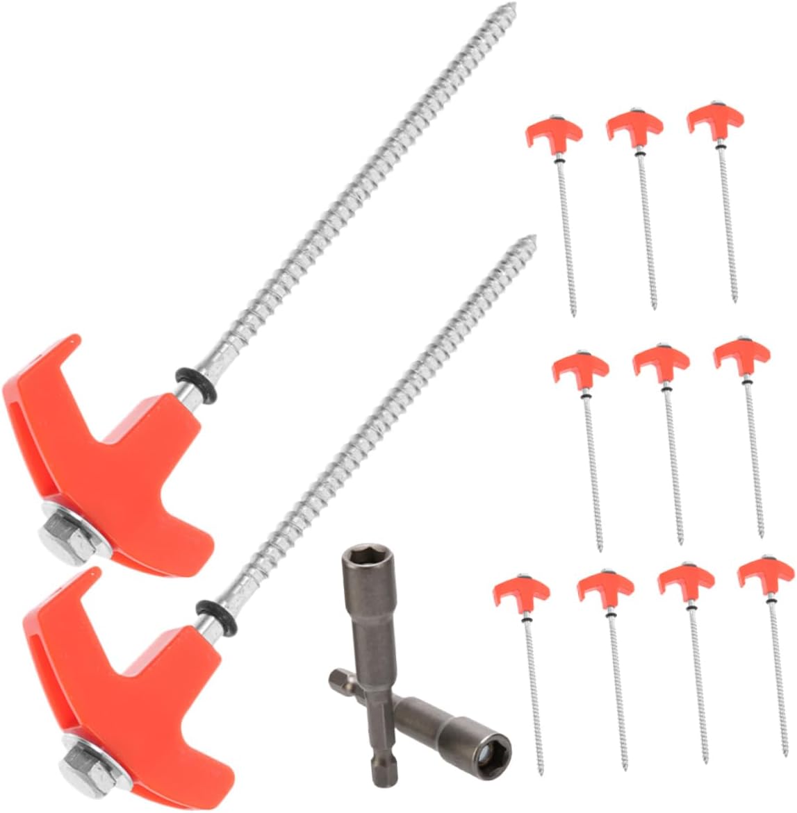 POPETPOP 13pcs Heavy Duty Screw in Tent Stakes with Head Durable Metal Ground Anchors for Camping Trampolines Outdoor Activities Suitable for Grass
